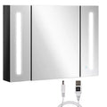 kleankin LED Lighted Medicine Cabinet with Mirror, 35.5 x 25.5 Wall Mounted Bathroom Cabinet with 3 Cupboards, Memory Function, USB Charge