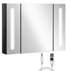 kleankin LED Lighted Medicine Cabinet with Mirror, 35.5 x 25.5 Wall Mounted Bathroom Cabinet with 3 Cupboards, Memory Function, USB Charge