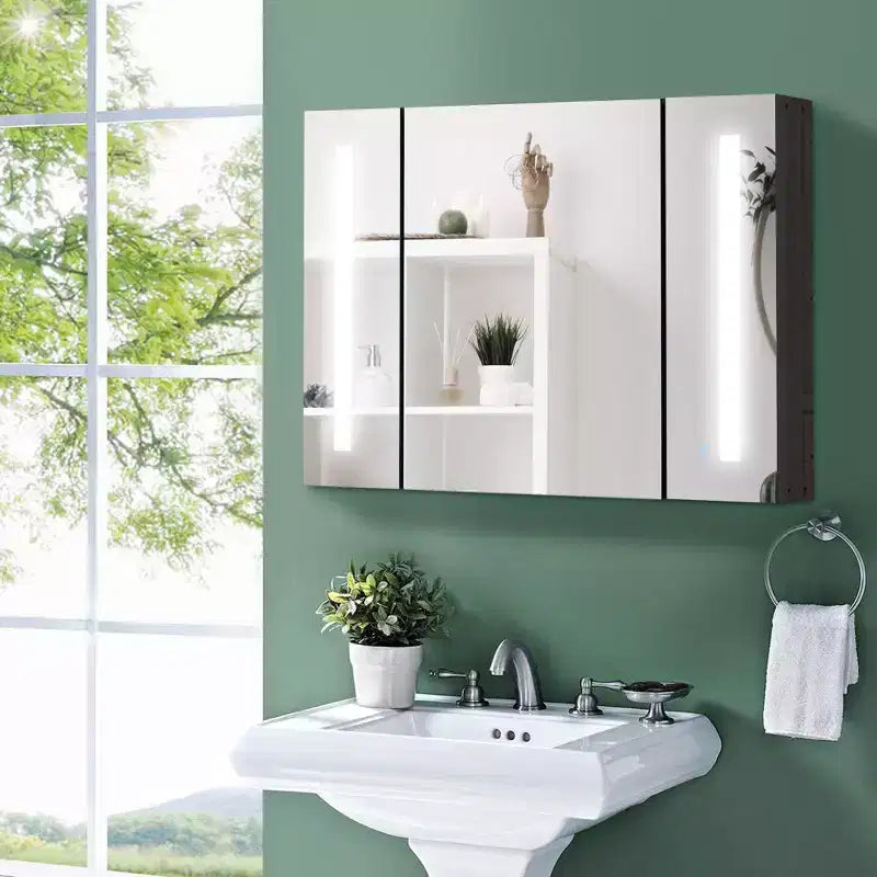 kleankin Armoire de toilette murale à LED avec miroir, 35,5 x 25,5 cm, 3 compartiments, fonction mémoire, chargement USB
