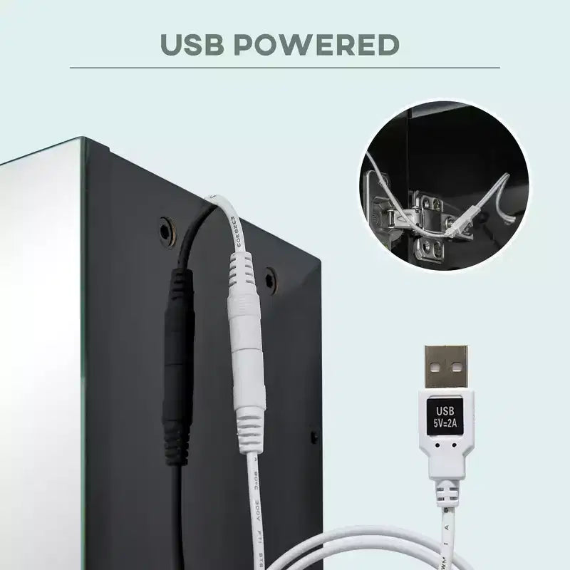 kleankin Armoire de toilette murale à LED avec miroir, 35,5 x 25,5 cm, 3 compartiments, fonction mémoire, chargement USB