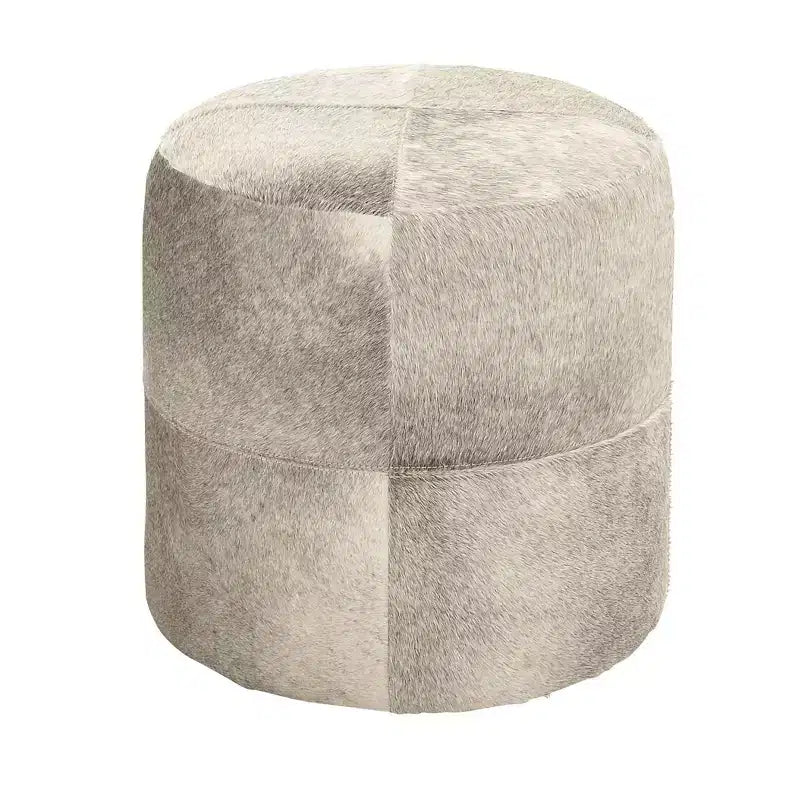 Pouf Repose-pieds Rond en Cuir de Vachette Contemporain - Olivia & May