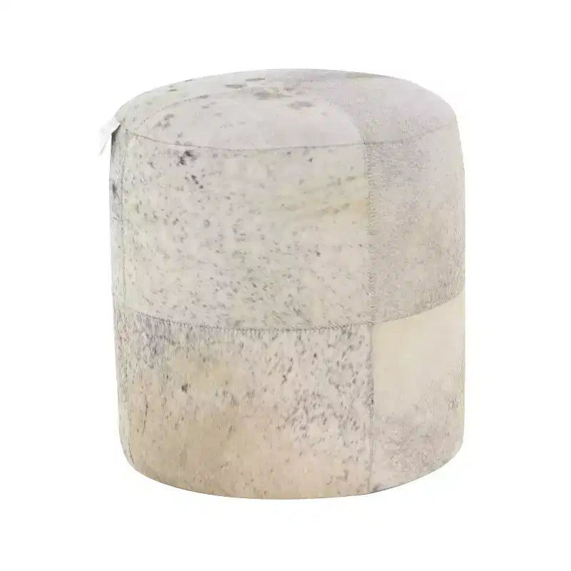 Pouf Repose-pieds Rond en Cuir de Vachette Contemporain - Olivia & May