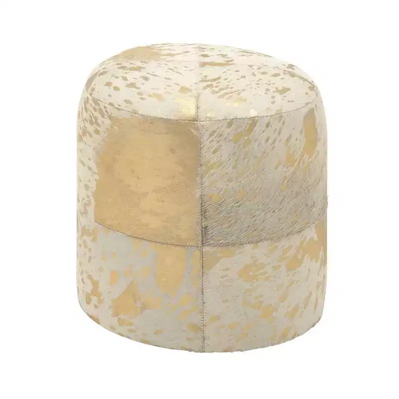 Pouf Repose-pieds Rond en Cuir de Vachette Contemporain - Olivia & May