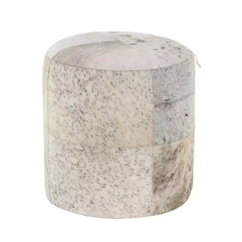 Pouf Repose-pieds Rond en Cuir de Vachette Contemporain - Olivia & May