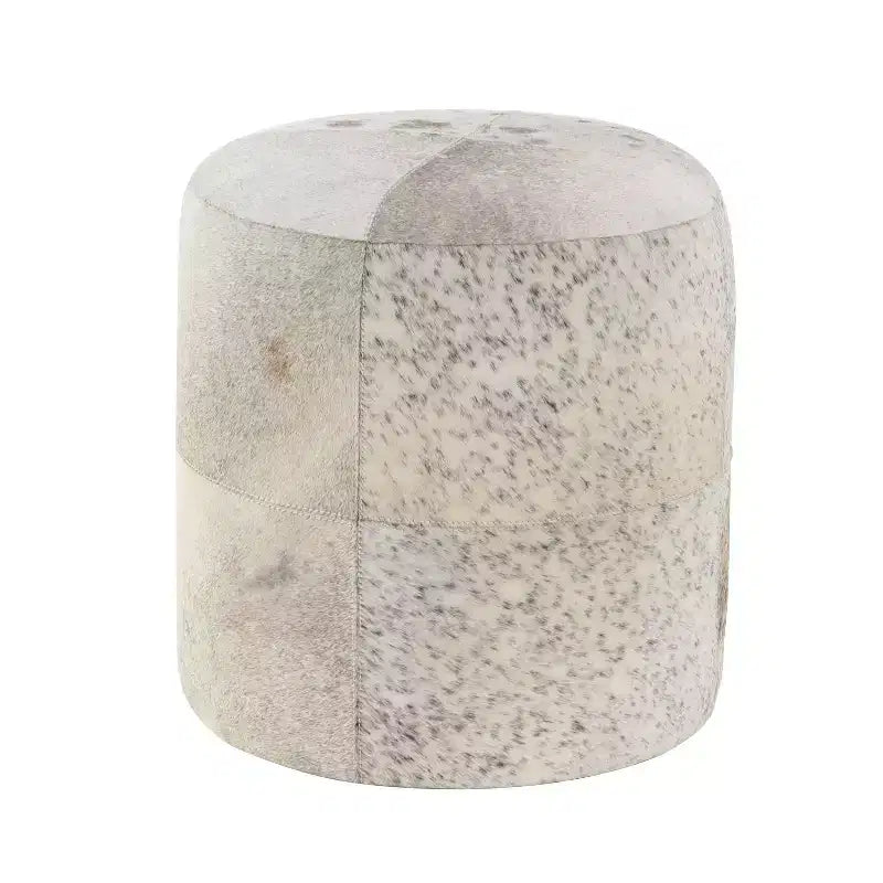 Pouf Repose-pieds Rond en Cuir de Vachette Contemporain - Olivia & May