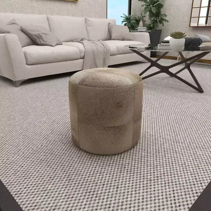 Pouf Repose-pieds Rond en Cuir de Vachette Contemporain - Olivia & May