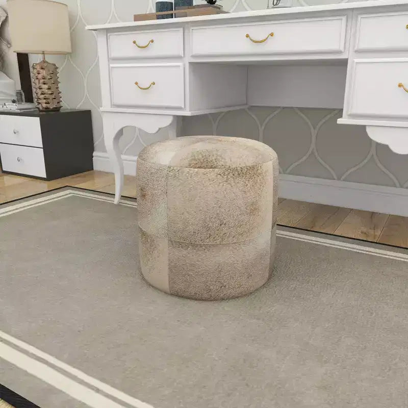 Pouf Repose-pieds Rond en Cuir de Vachette Contemporain - Olivia & May