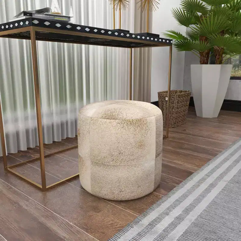 Pouf Repose-pieds Rond en Cuir de Vachette Contemporain - Olivia & May