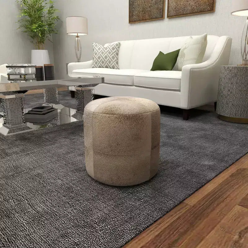 Pouf Repose-pieds Rond en Cuir de Vachette Contemporain - Olivia & May