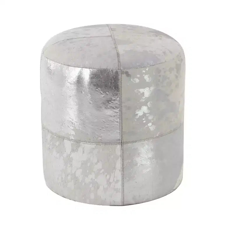 Pouf Repose-pieds Rond en Cuir de Vachette Contemporain - Olivia & May