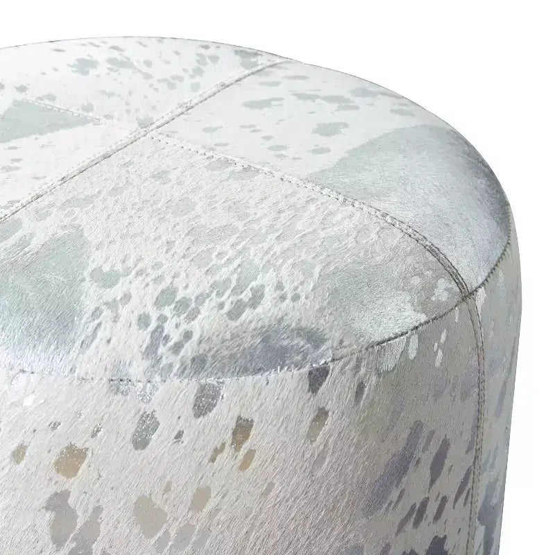 Pouf Repose-pieds Rond en Cuir de Vachette Contemporain - Olivia & May