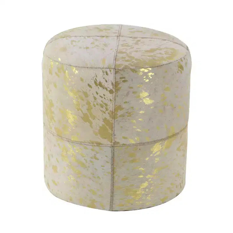 Pouf Repose-pieds Rond en Cuir de Vachette Contemporain - Olivia & May