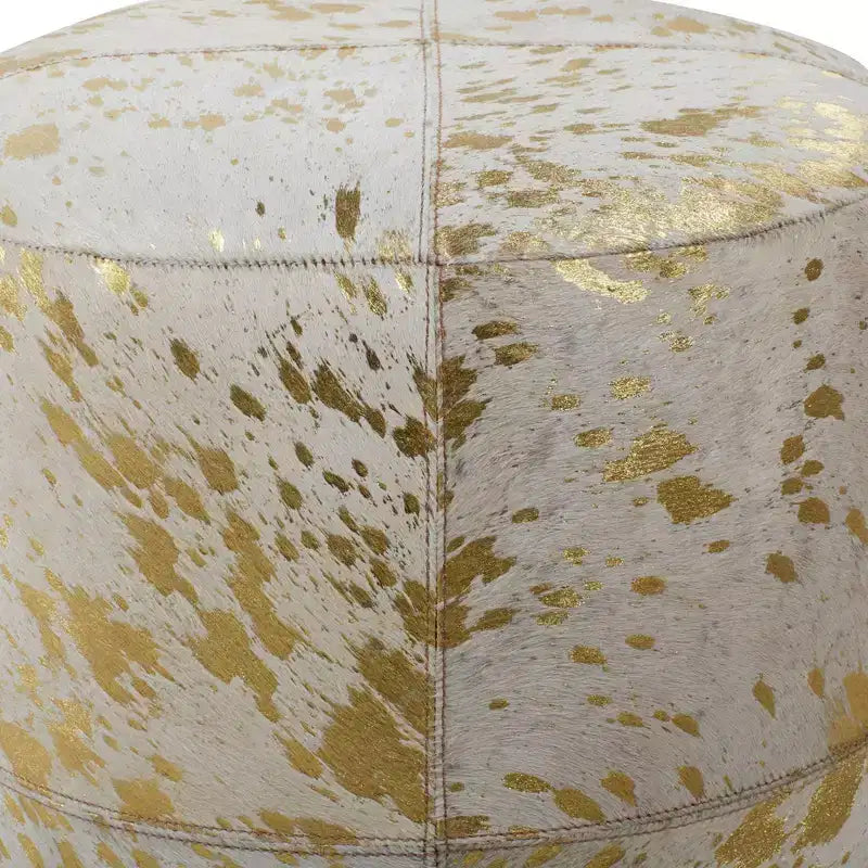 Pouf Repose-pieds Rond en Cuir de Vachette Contemporain - Olivia & May