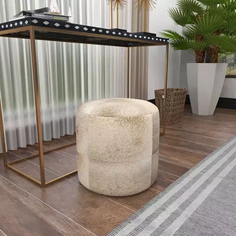 Pouf Repose-pieds Rond en Cuir de Vachette Contemporain - Olivia & May