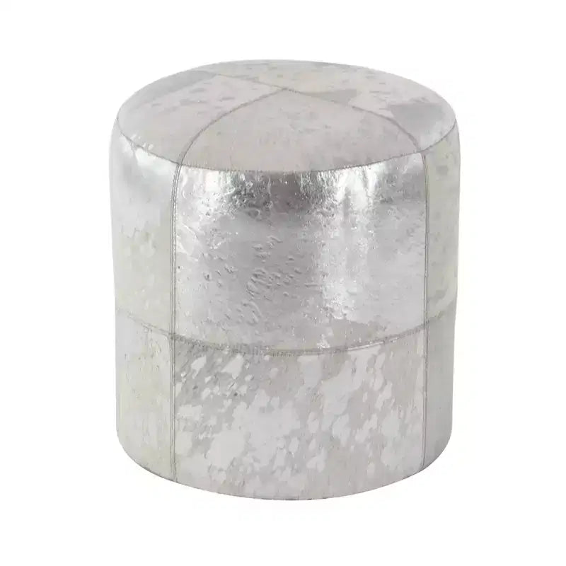 Pouf Repose-pieds Rond en Cuir de Vachette Contemporain - Olivia & May