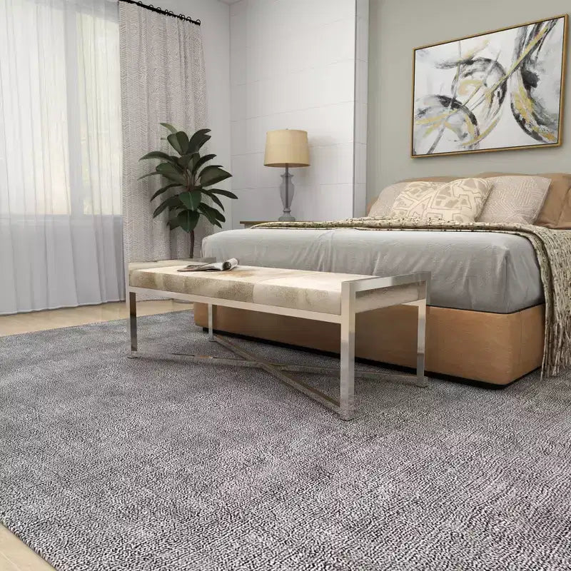 Banc rectangulaire contemporain en peau de vache et acier inoxydable – Olivia & May