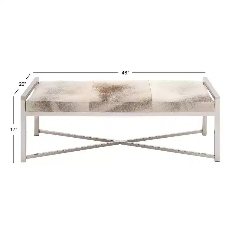 Banc rectangulaire contemporain en peau de vache et acier inoxydable – Olivia & May