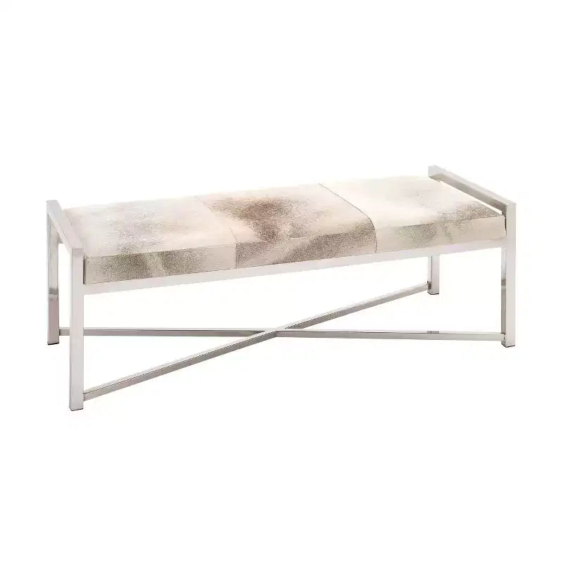 Banc rectangulaire contemporain en peau de vache et acier inoxydable – Olivia & May