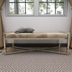 Banc rectangulaire contemporain en peau de vache et acier inoxydable – Olivia & May