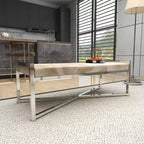 Banc rectangulaire contemporain en peau de vache et acier inoxydable – Olivia & May