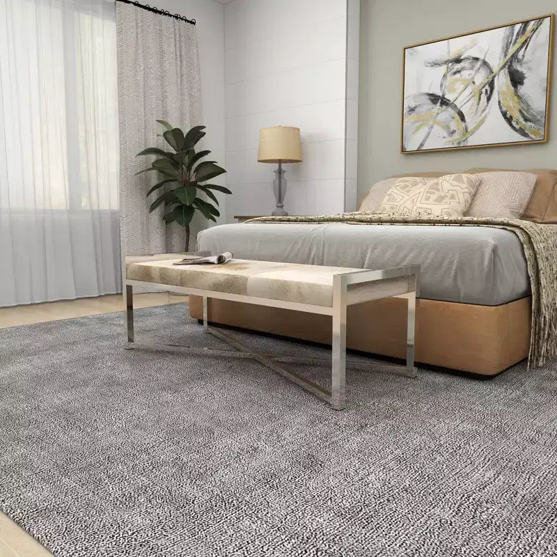 Banc rectangulaire contemporain en peau de vache et acier inoxydable – Olivia & May