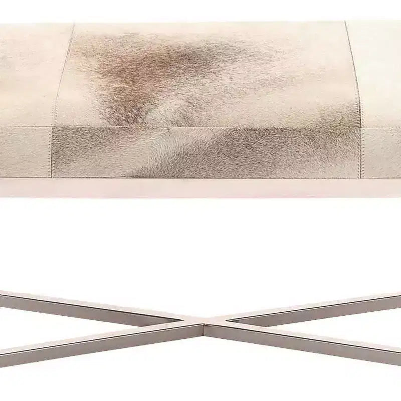 Banc rectangulaire contemporain en peau de vache et acier inoxydable – Olivia & May
