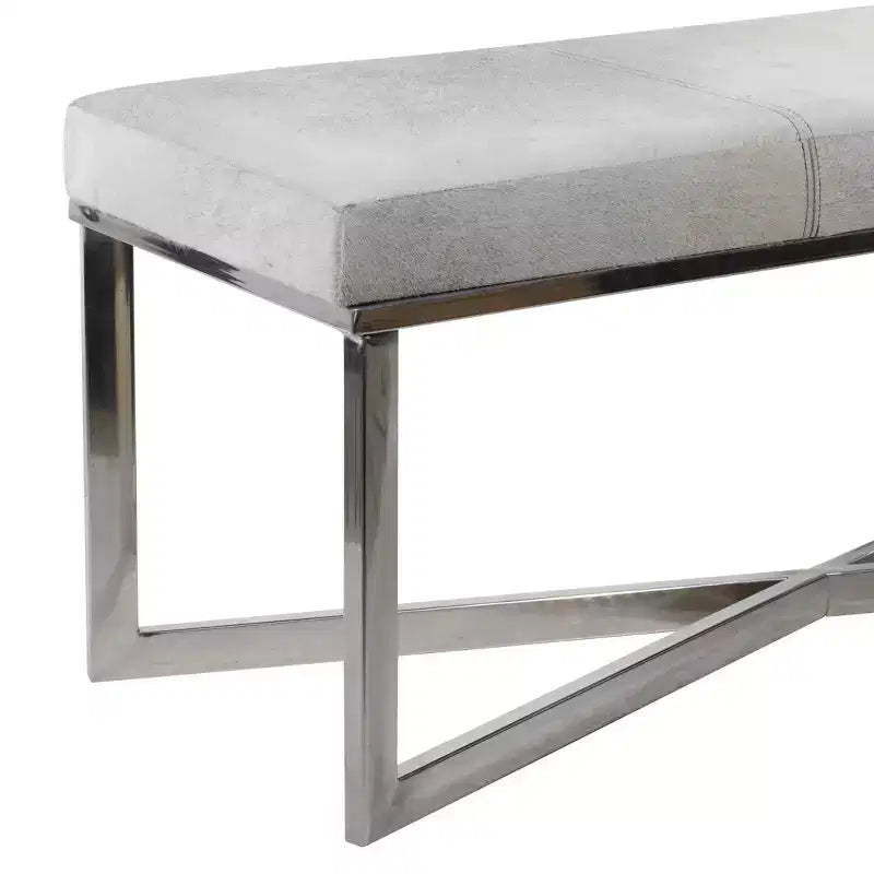 Banc rectangulaire contemporain en peau de vache et acier inoxydable – Olivia & May
