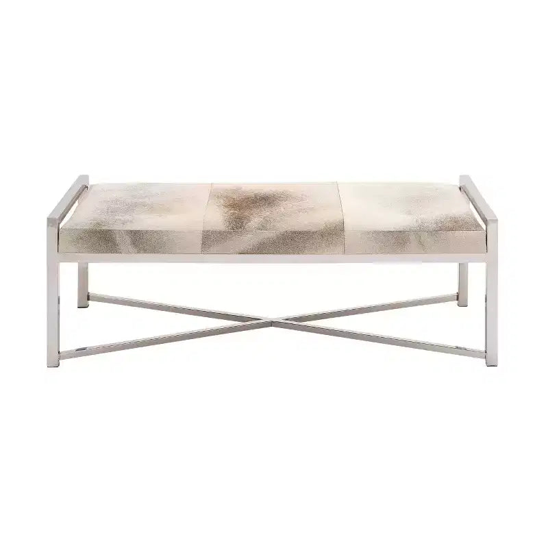 Banc rectangulaire contemporain en peau de vache et acier inoxydable – Olivia & May