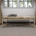 Banc rectangulaire contemporain en peau de vache et acier inoxydable – Olivia & May