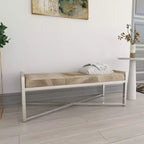 Banc rectangulaire contemporain en peau de vache et acier inoxydable – Olivia & May