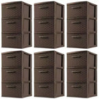 Sterilite 3 Drawer Decorative Plastic Weave Storage Tower, 6-Pack, Espresso