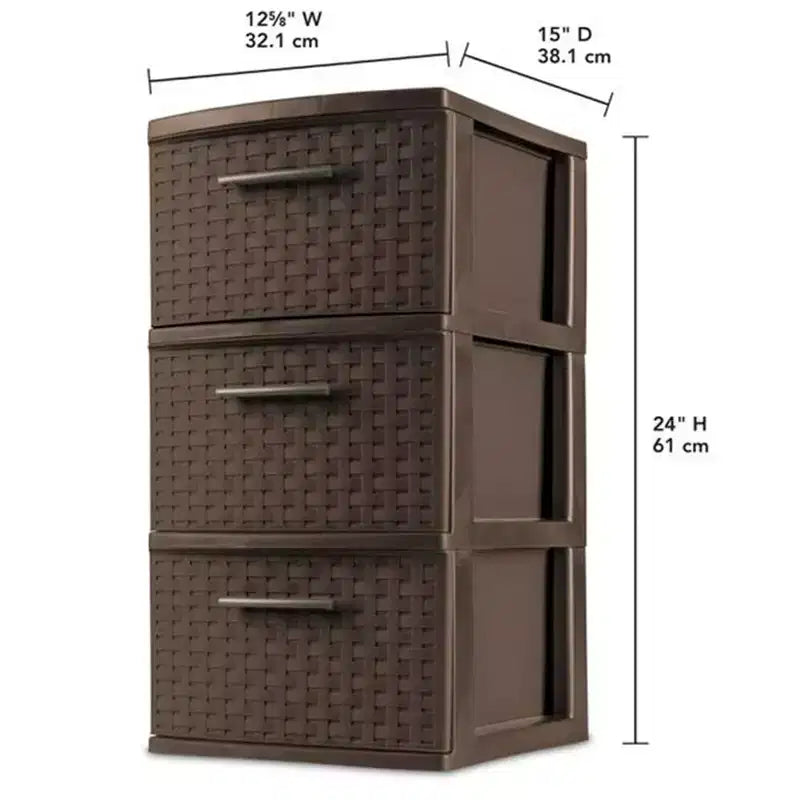 Tour de rangement décorative Sterilite à 3 tiroirs en plastique tressé, paquet de 6, Espresso