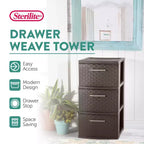Tour de rangement décorative Sterilite à 3 tiroirs en plastique tressé, paquet de 6, Espresso