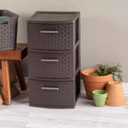 Tour de rangement décorative Sterilite à 3 tiroirs en plastique tressé, paquet de 6, Espresso
