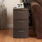 Tour de rangement décorative Sterilite à 3 tiroirs en plastique tressé, paquet de 6, Espresso