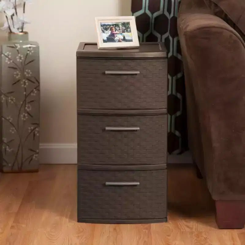 Tour de rangement décorative Sterilite à 3 tiroirs en plastique tressé, paquet de 6, Espresso