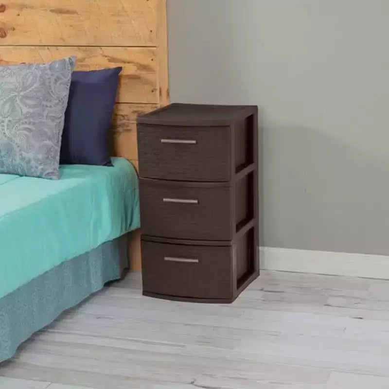 Tour de rangement décorative Sterilite à 3 tiroirs en plastique tressé, paquet de 6, Espresso