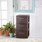 Tour de rangement décorative Sterilite à 3 tiroirs en plastique tressé, paquet de 6, Espresso