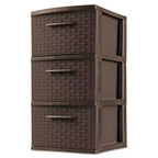 Tour de rangement décorative Sterilite à 3 tiroirs en plastique tressé, paquet de 6, Espresso