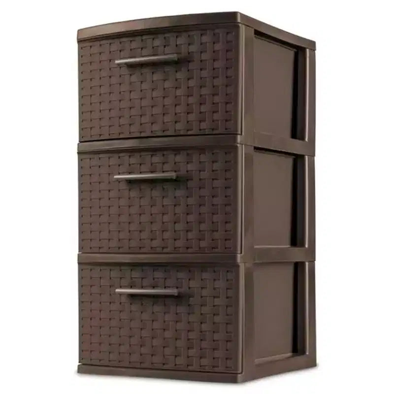 Tour de rangement décorative Sterilite à 3 tiroirs en plastique tressé, paquet de 6, Espresso