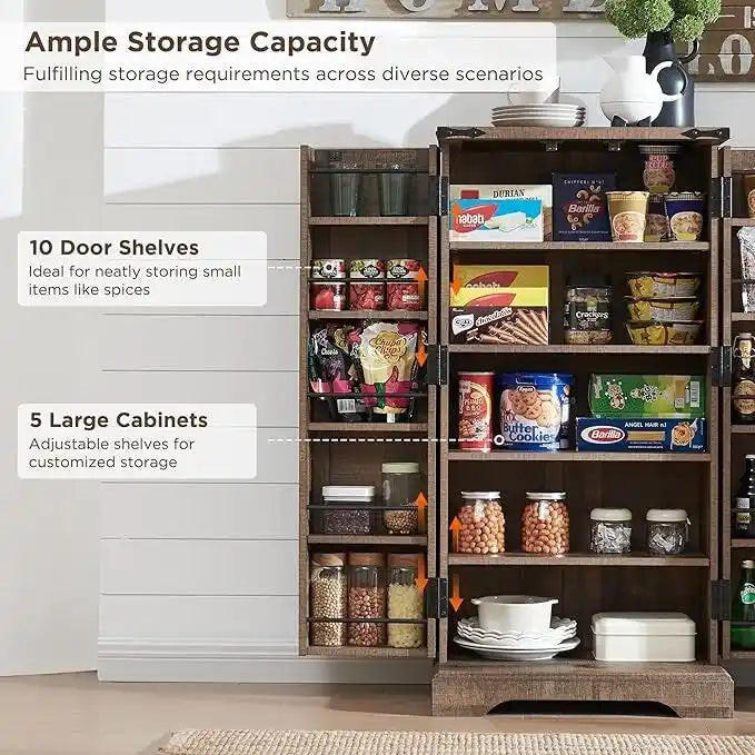 47 armoire de cuisine de ferme, buffet de rangement avec portes de grange - N/A