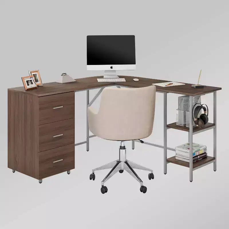 Bureau d'angle bicolore pour bureau à domicile avec rangement - Techni Mobili