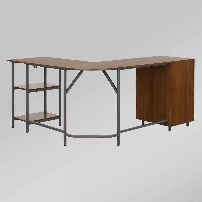 Bureau d'angle bicolore pour bureau à domicile avec rangement - Techni Mobili