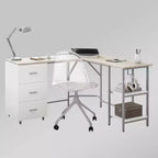Bureau d'angle bicolore pour bureau à domicile avec rangement - Techni Mobili
