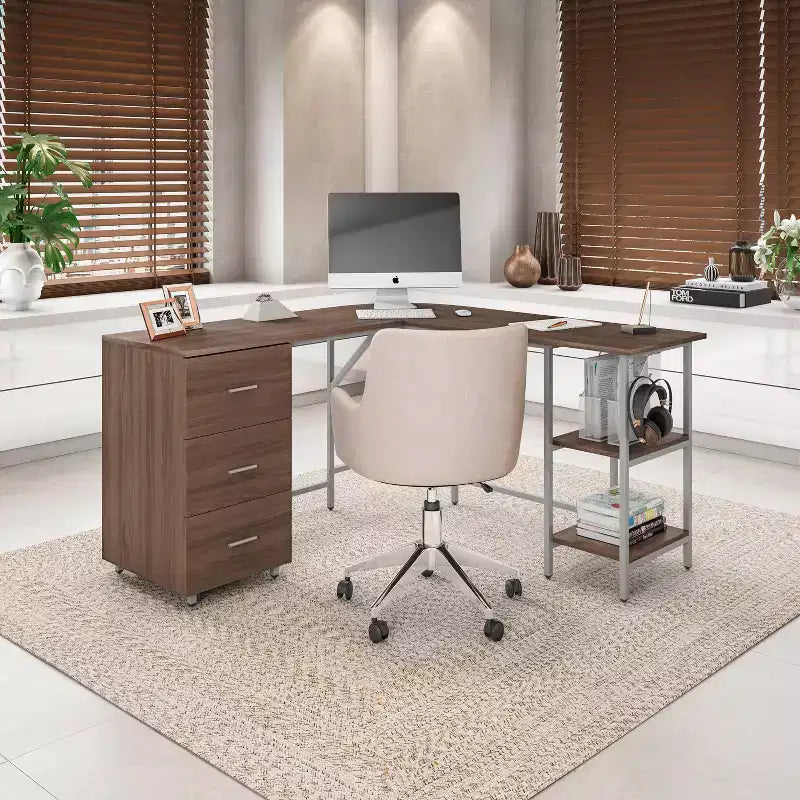 Bureau d'angle bicolore pour bureau à domicile avec rangement - Techni Mobili