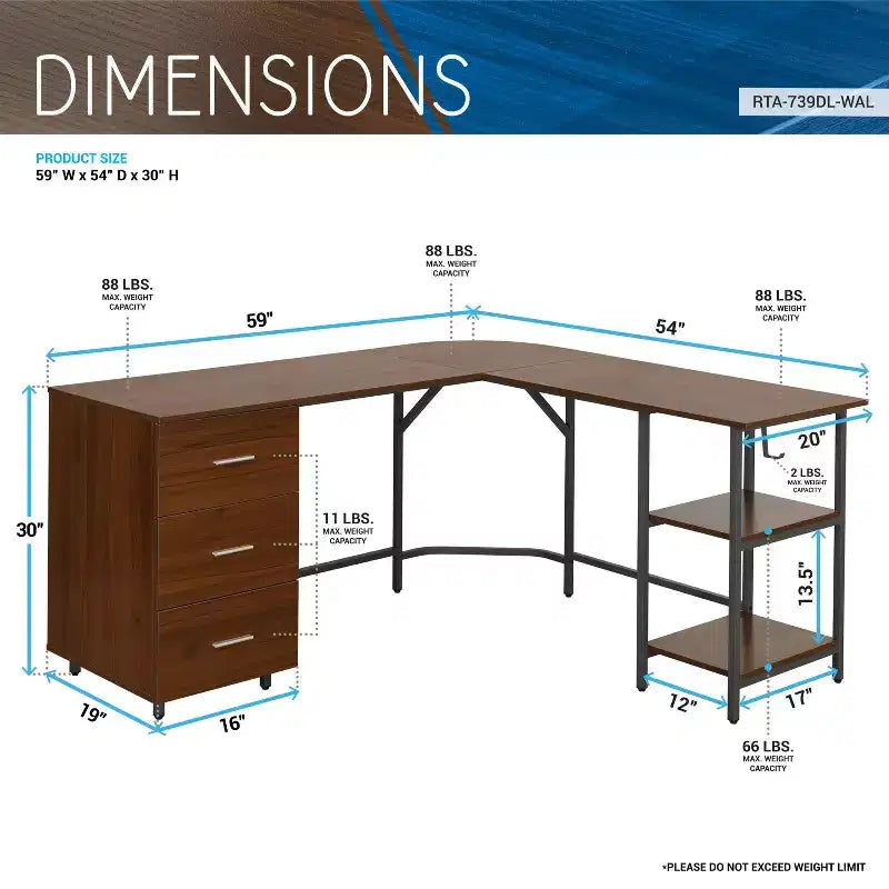 Bureau d'angle bicolore pour bureau à domicile avec rangement - Techni Mobili