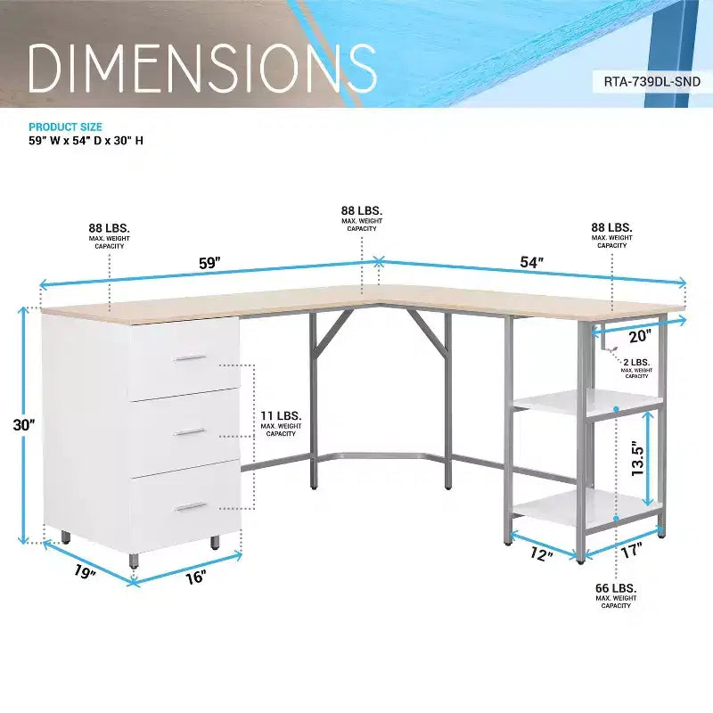 Bureau d'angle bicolore pour bureau à domicile avec rangement - Techni Mobili