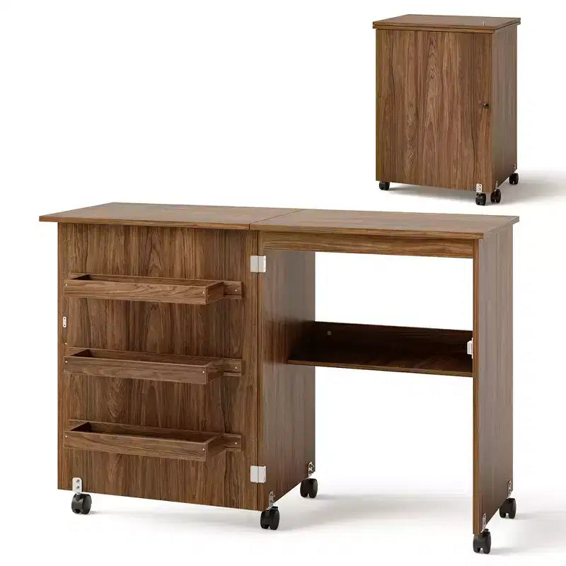 Table de couture pliante Costway avec rangements et roulettes pour la maison