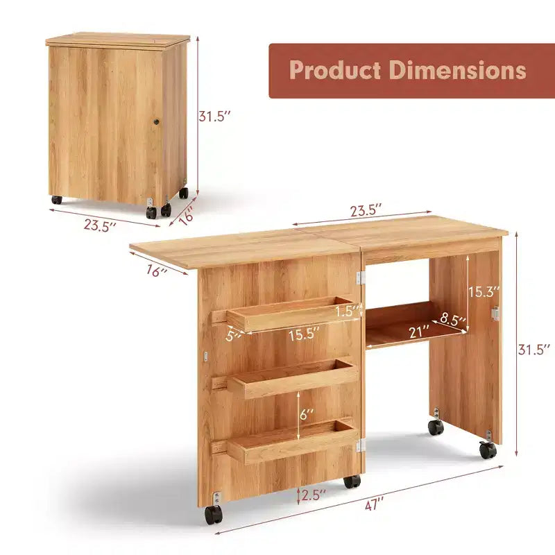 Table de couture pliante Costway avec rangements et roulettes pour la maison