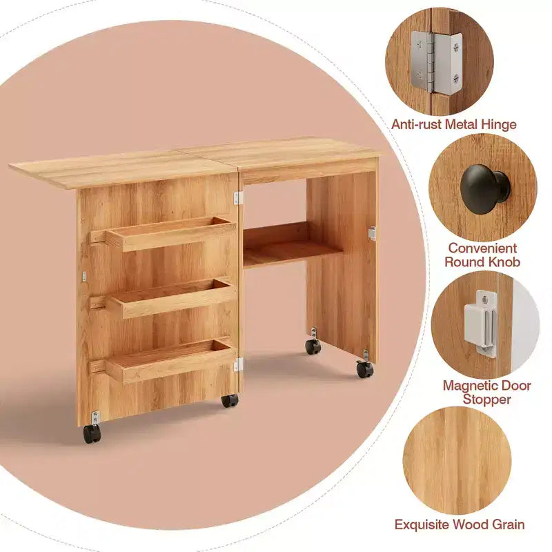 Table de couture pliante Costway avec rangements et roulettes pour la maison